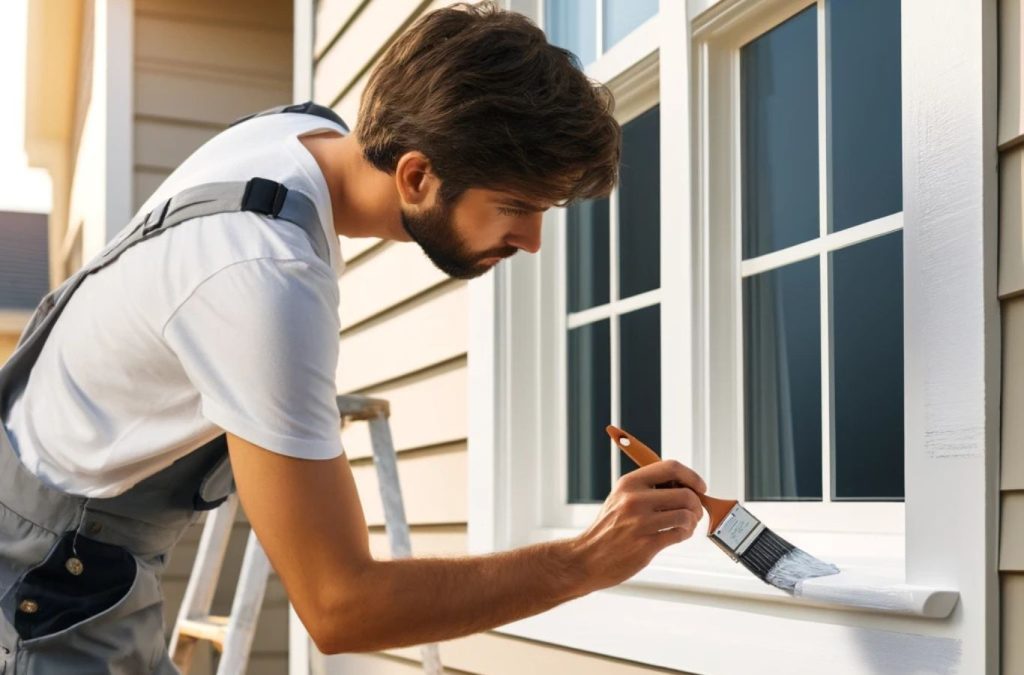 A Grandview Painting specialist working on an exterior painting project in Hazel Green, WI, showcasing our commitment to quality and customer satisfaction. Exterior Painting near me.